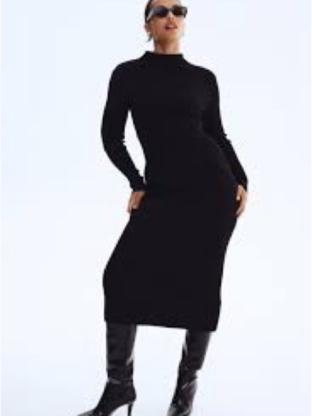 H&M Black Long-Sleeve Turtleneck Midi Dress